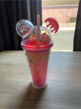 Pink Ice Cream Drip Party Tumbler with Decorative Top and Straw